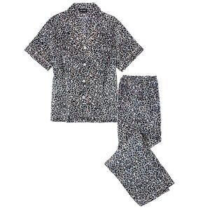 CTM Women's Plus Size Satin Leopard Print Pajama Set
